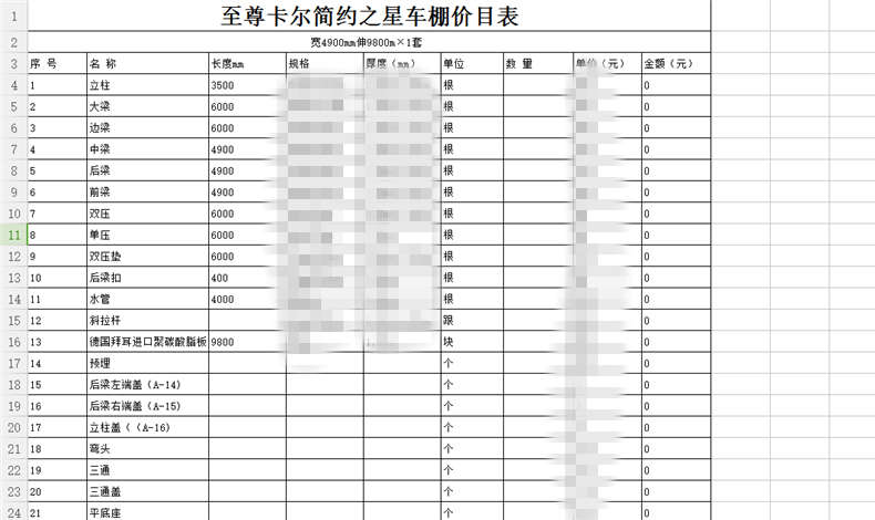 汽車停車棚及雨棚工程預算清單（dān）怎麽做